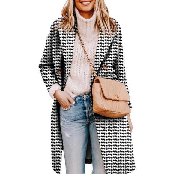 Womens Wool Blend Double Breasted Pea Coat Notched Lapel Winter Jackets - Picture 3 of 3